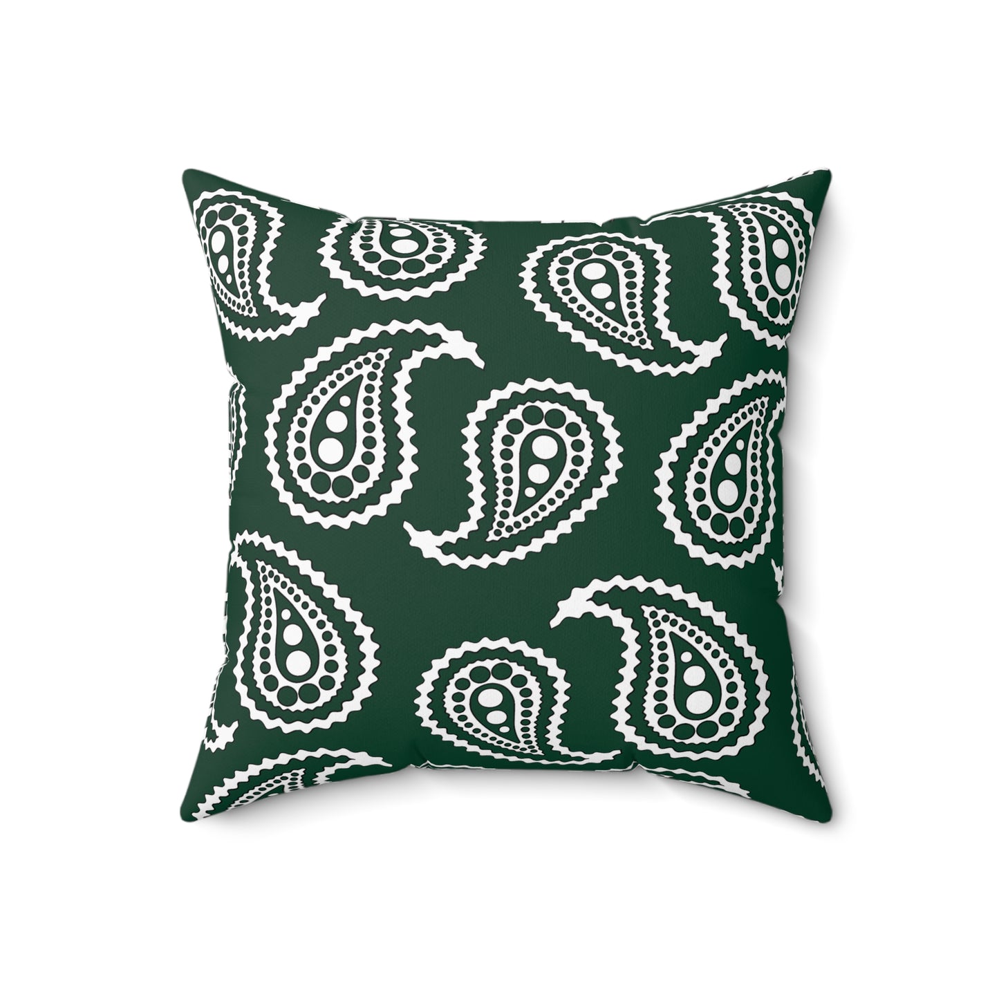 Dark Green, White Retro Paisley Cushion Pillow