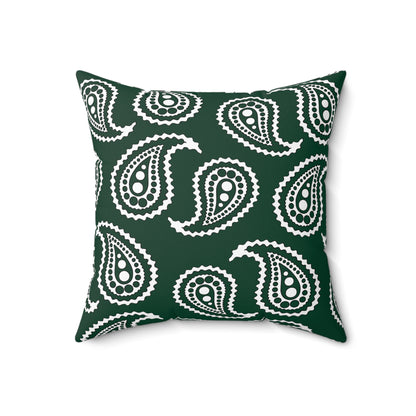 Dark Green, White Retro Paisley Cushion Pillow