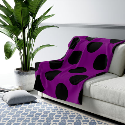 Purple, Black Retro Polka Dots Blanket Throw