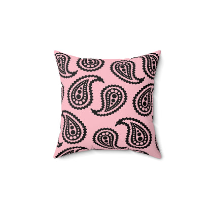 Pink, Black Retro Paisley Cushion Pillow