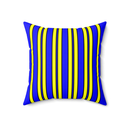 Blue, Yellow Retro Stripes Cushion Pillow