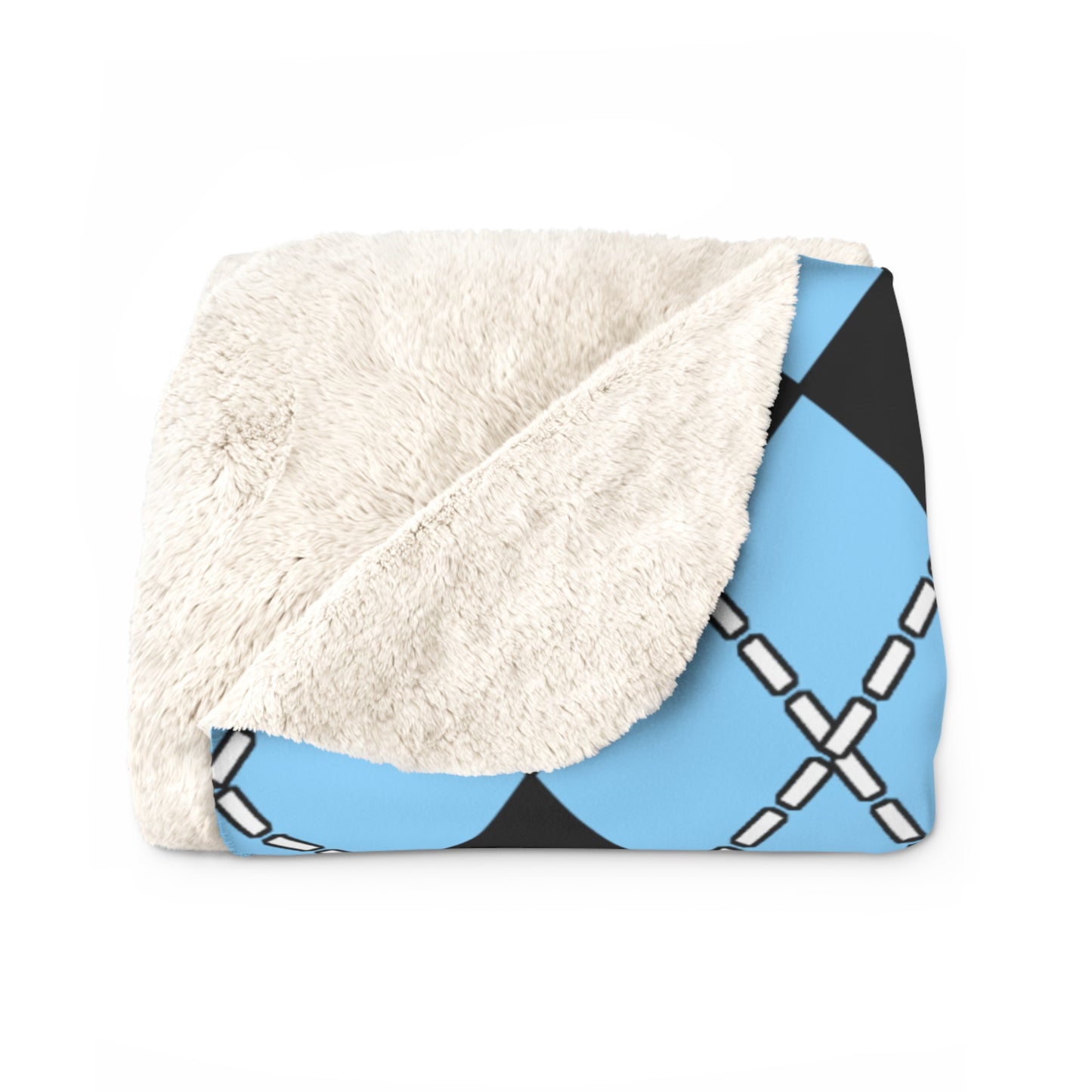 Light Blue, Black Retro Argyle Blanket Throw
