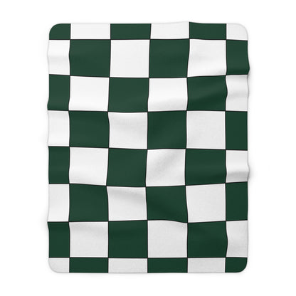 Dark Green, White Retro Check Blanket Throw