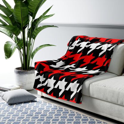 Black, White, Red Retro Houndstooth Blanket Throw