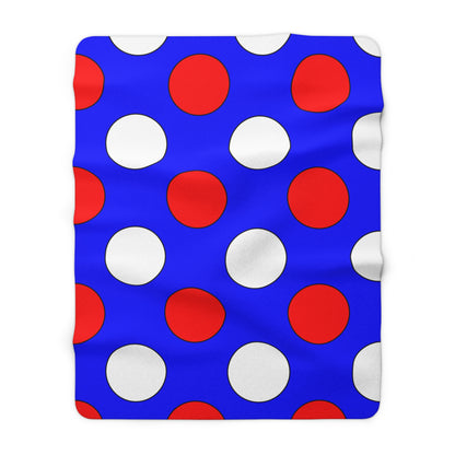 Blue, White, Red Retro Polka Dots Blanket Throw