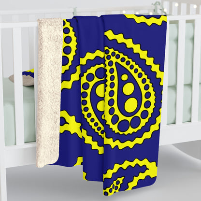 Navy Blue, Yellow Retro Paisley Blanket Throw
