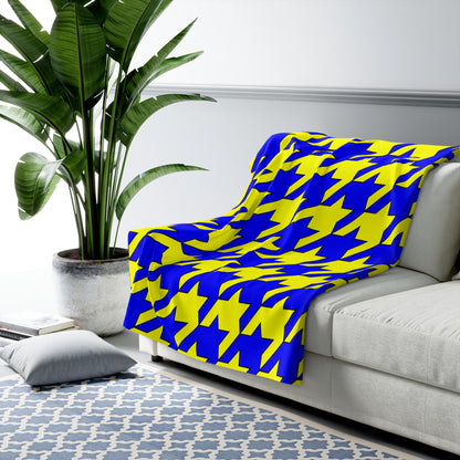 Blue, Yellow Retro Houndstooth Blanket Throw