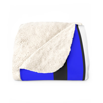 Blue, Black, White Retro Stripes Blanket Throw