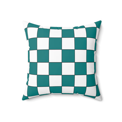 Teal, White Retro Check Cushion Pillow