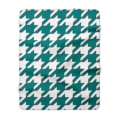 Teal, White Retro Houndstooth Blanket Throw