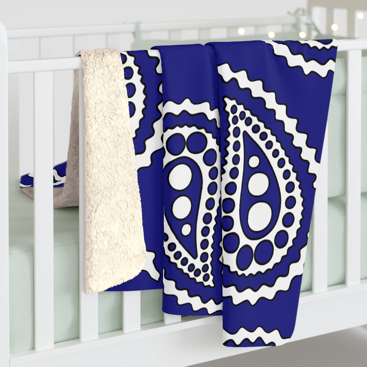Navy Blue, White Retro Paisley Blanket Throw