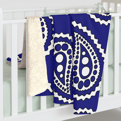 Navy Blue, White Retro Paisley Blanket Throw