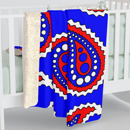 Blue, White, Red Retro Paisley Blanket Throw