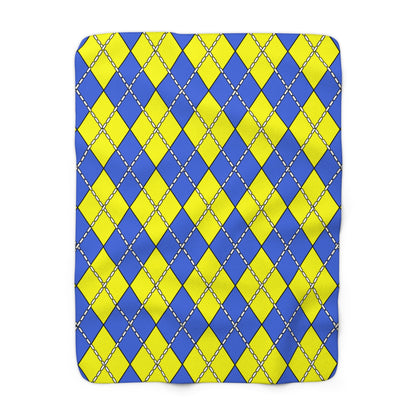 Royal Blue, Yellow Retro Argyle Blanket Throw