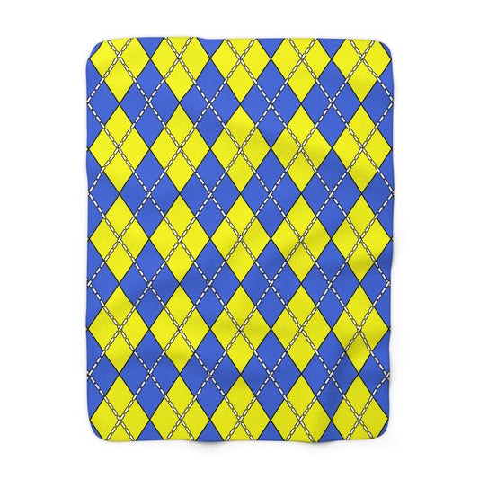 Royal Blue, Yellow Retro Argyle Blanket Throw