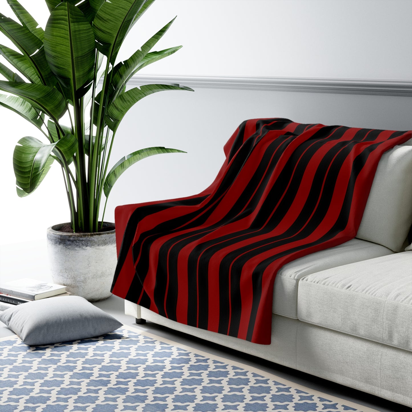 Dark Red, Black Retro Stripes Blanket Throw