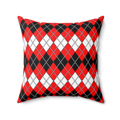 Red, Black, White Retro Argyle Cushion Pillow
