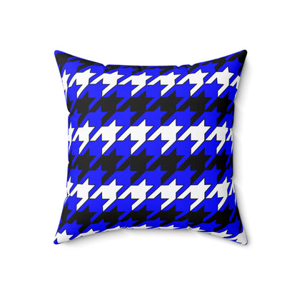 Blue, Black, White Retro Houndstooth Cushion Pillow