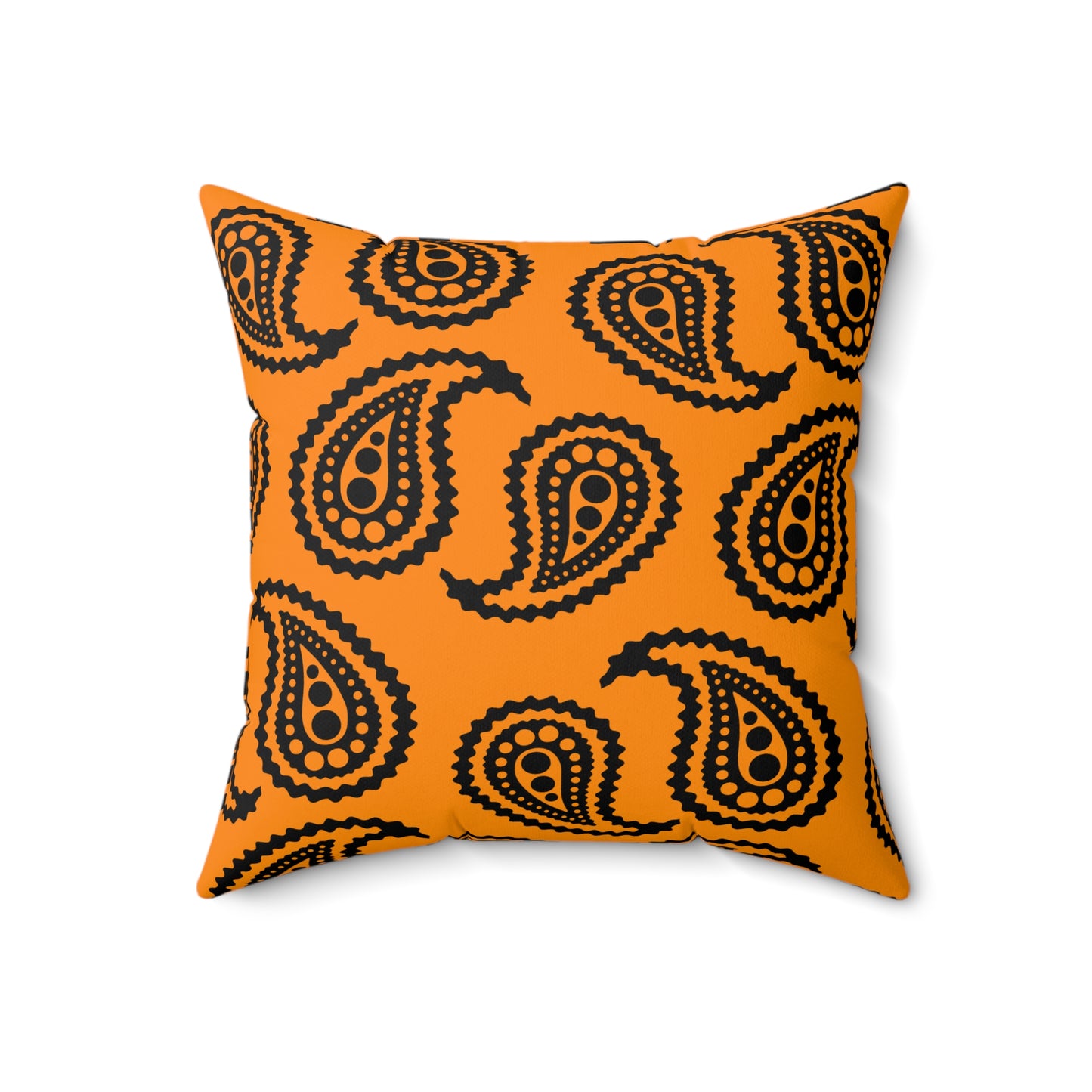Dark Orange, Black Retro Paisley Cushion Pillow