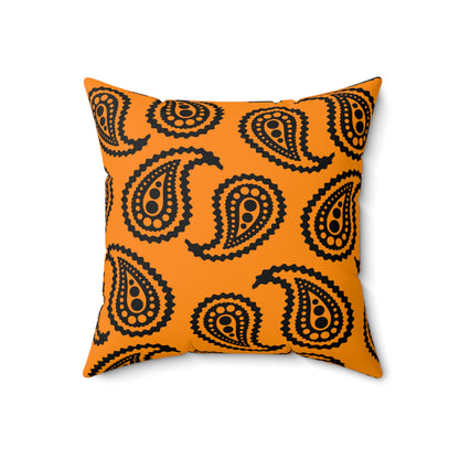 Dark Orange, Black Retro Paisley Cushion Pillow