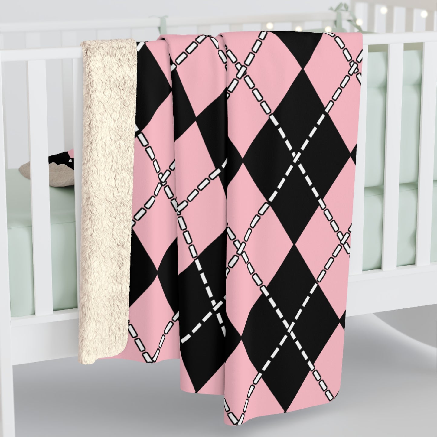 Pink, Black Retro Argyle Blanket Throw