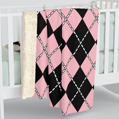 Pink, Black Retro Argyle Blanket Throw