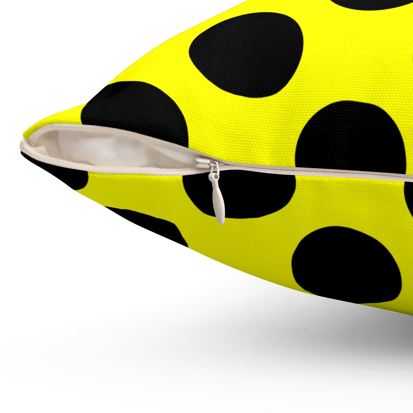 Yellow, Black Retro Polka Dots Cushion Pillow
