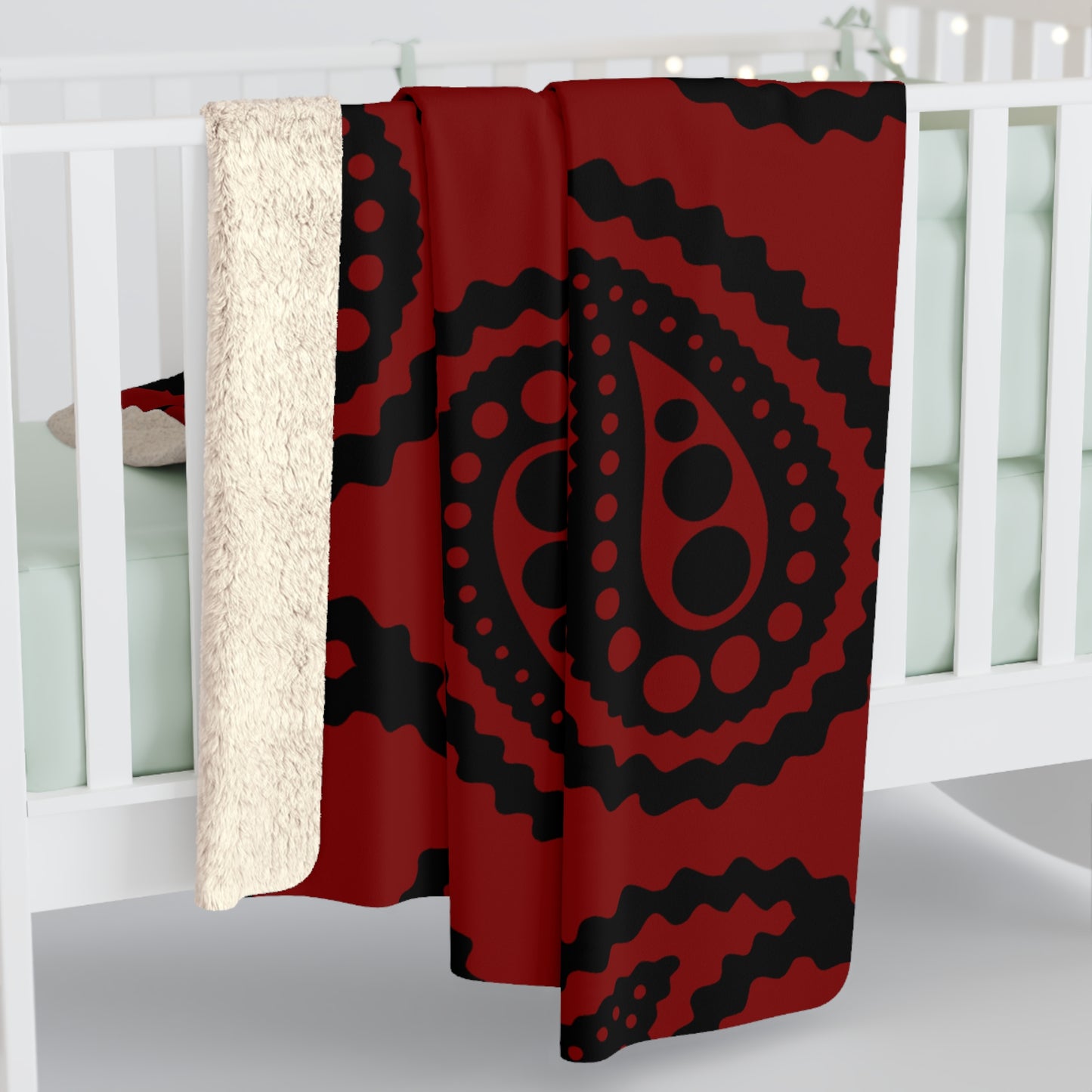 Maroon, Black Retro Paisley Blanket Throw