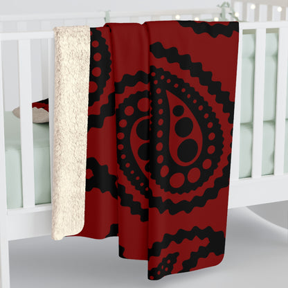 Maroon, Black Retro Paisley Blanket Throw