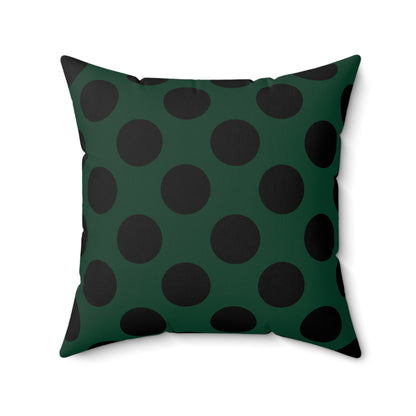 Dark Green, Black Retro Polka Dots Cushion Pillow