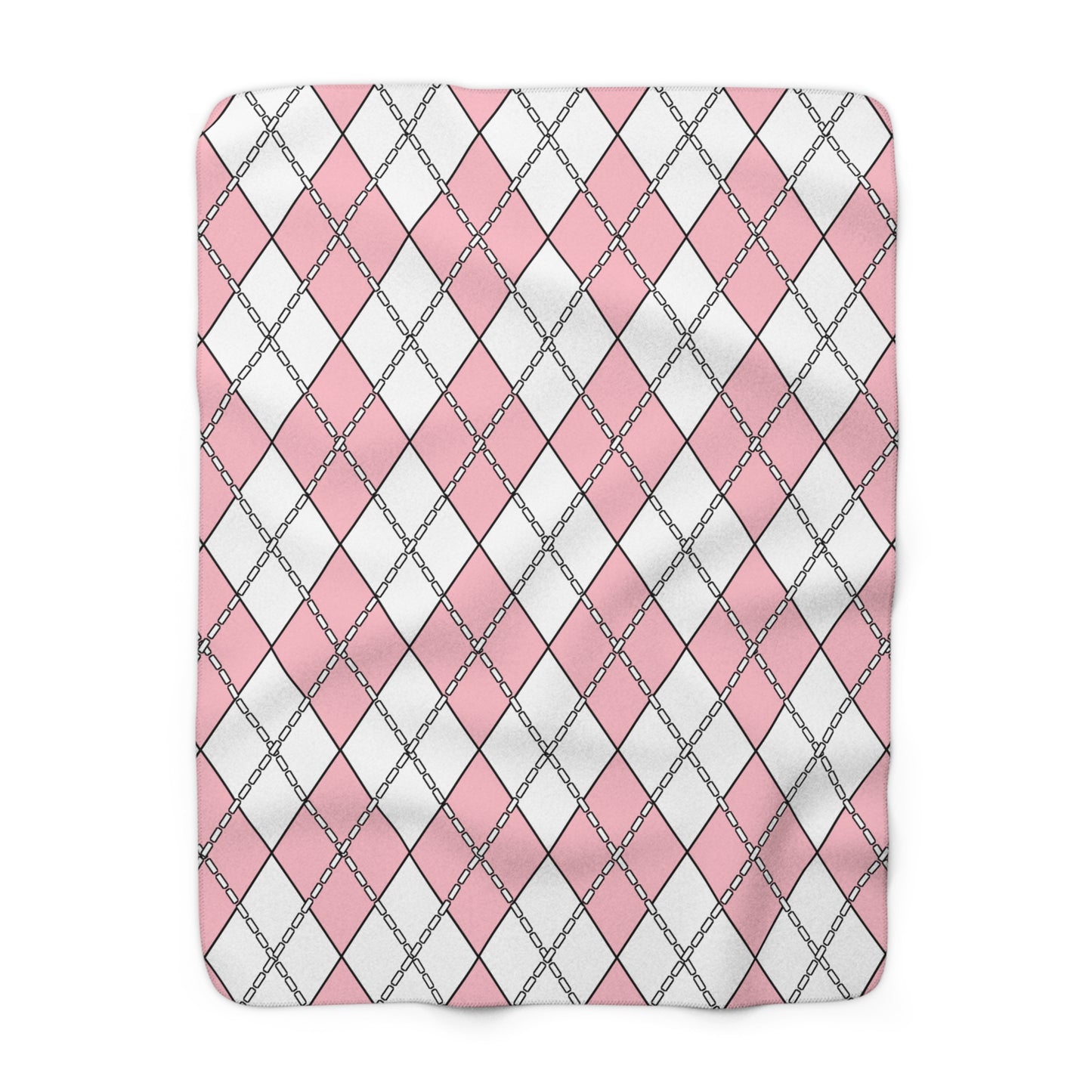 Pink, White Retro Argyle Blanket Throw