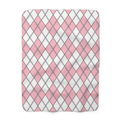 Pink, White Retro Argyle Blanket Throw