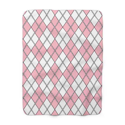 Pink, White Retro Argyle Blanket Throw