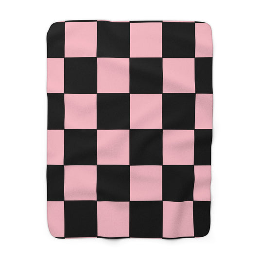 Pink, Black Retro Check Blanket Throw