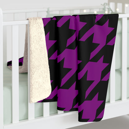 Purple, Black Retro Houndstooth Blanket Throw