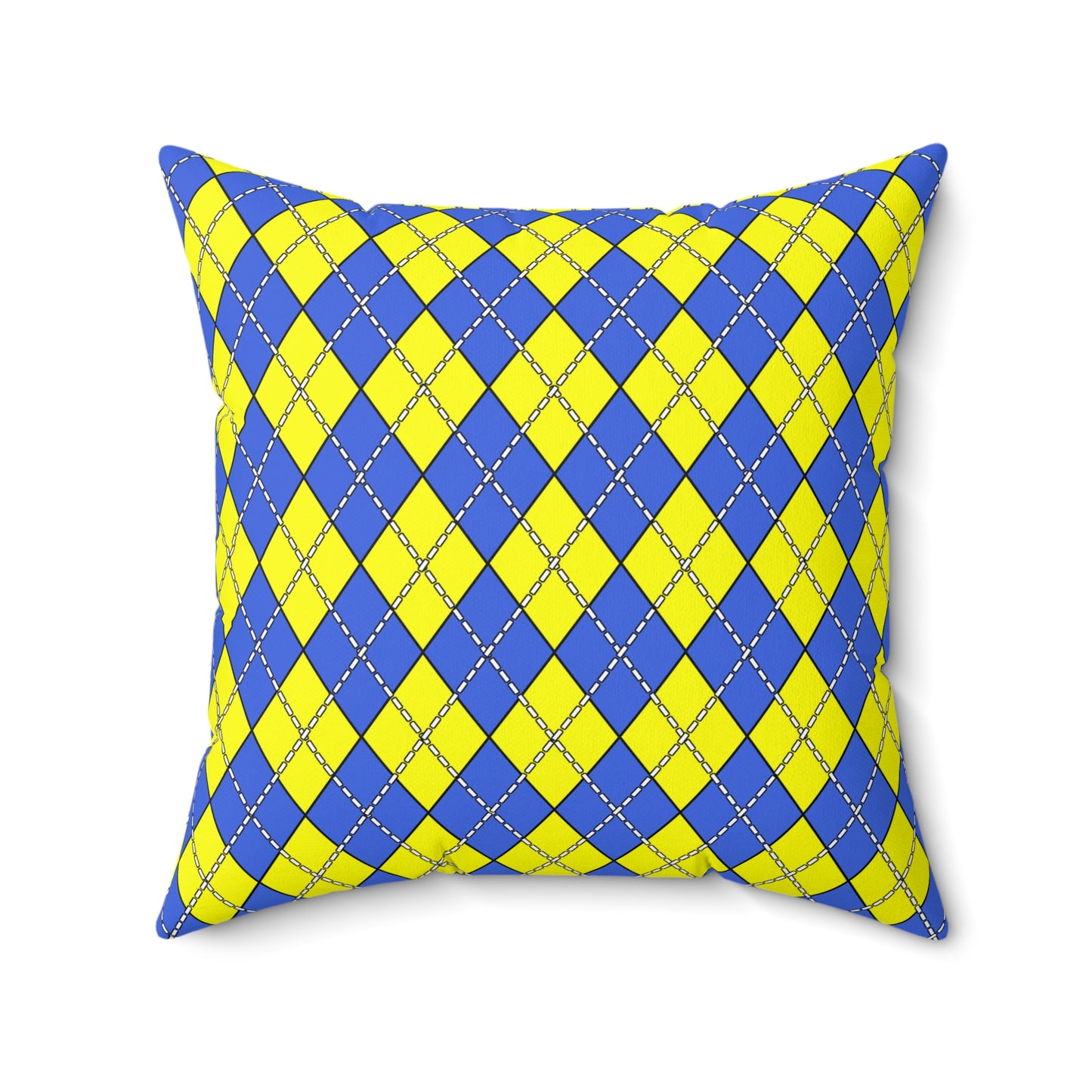 Royal Blue, Yellow Retro Argyle Cushion Pillow