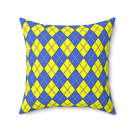 Royal Blue, Yellow Retro Argyle Cushion Pillow