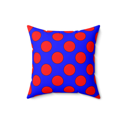 Blue, Red Retro Polka Dots Cushion Pillow
