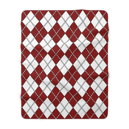 Dark Red, White Retro Argyle Blanket Throw