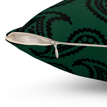 Dark Green, Black Retro Paisley Cushion Pillow