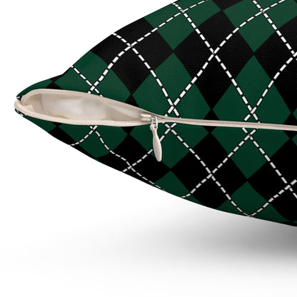 Dark Green, Black Retro Argyle Cushion Pillow