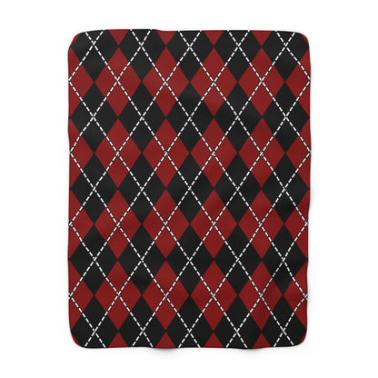 Dark Red, Black Retro Argyle Blanket Throw