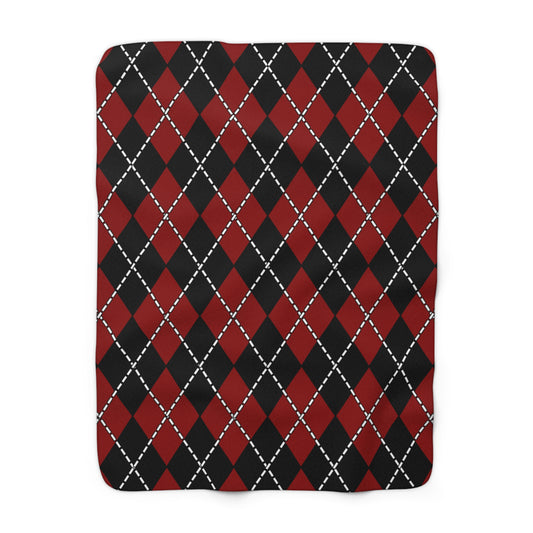 Dark Red, Black Retro Argyle Blanket Throw