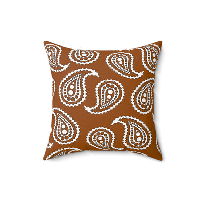 Brown, White Retro Paisley Cushion Pillow