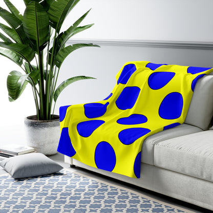 Yellow, Blue Retro Polka Dots Blanket Throw