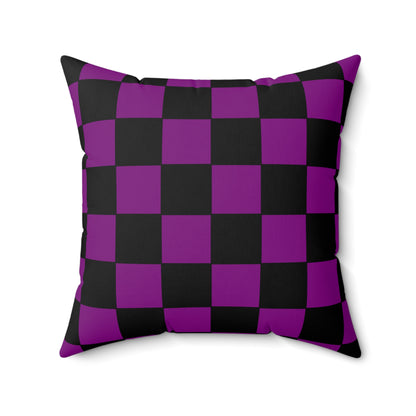 Purple, Black Retro Check Cushion Pillow