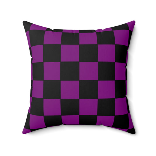 Purple, Black Retro Check Cushion Pillow
