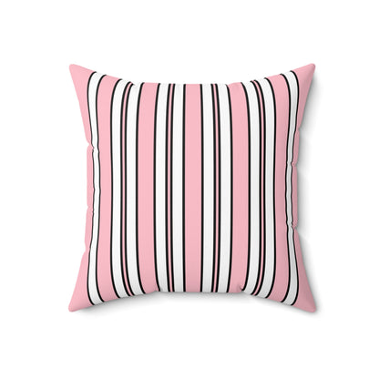 Pink, White Retro Stripes Cushion Pillow