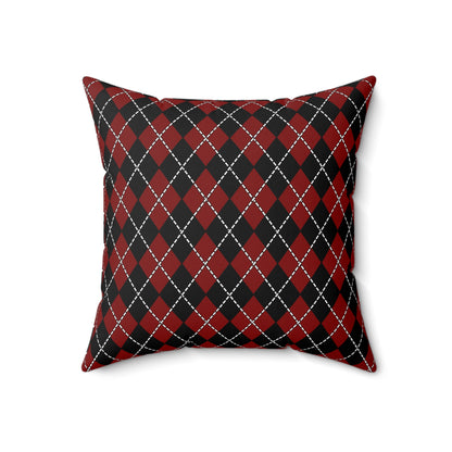 Maroon, Black Retro Argyle Cushion Pillow