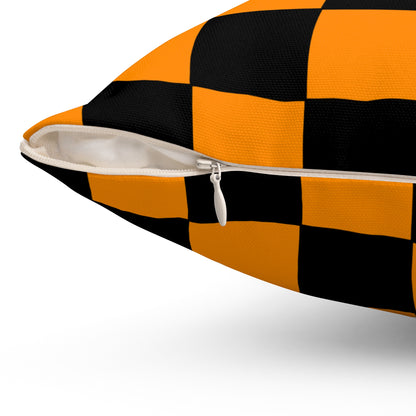Dark Orange, Black Retro Check Cushion Pillow
